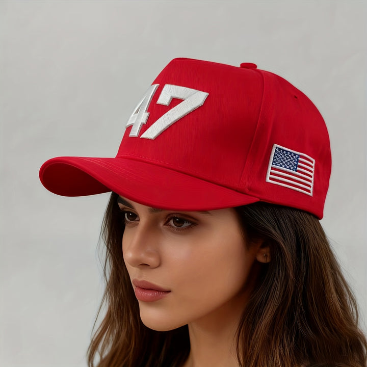 Gorra de béisbol unisex bordada número 47 - Snapback ajustable, ligera, diseño número 47, roja con bordado, perfecta para streetwear y ropa casual