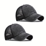 Tela. 2 piezas Extra Grandes XXL Gorras de Béisbol de Malla Negra para Hombre y Mujer - Gorras de Camionero Ligeras y Transpirables con Cierre Ajustable Snapback, Diseño Negro Lavado, Estilo Casual, Malla. Tela.