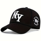 Gorra de Béisbol NY Embroiderada - Gorra de Béisbol Ajustable para Hombres y Mujeres, Ligera y Respirable, Negra con Diseño Blanco NYS de Béisbol, Accesorio de Moda Casual, Gorra de Béisbol, Indumentaria Deportiva