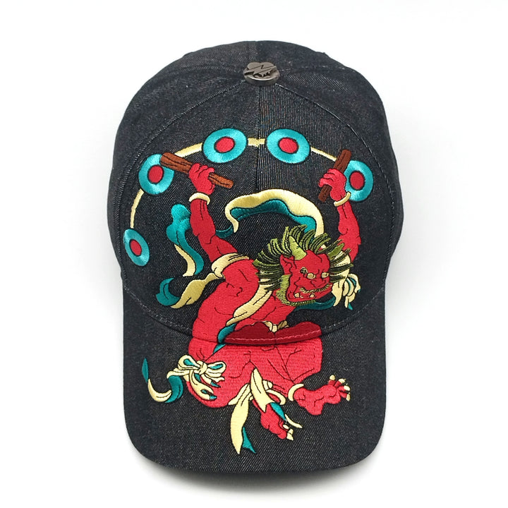 1pc Gorra de béisbol bordada con deidad sintoísta japonesa Tilgomedal, 100% algodón, gorra de visera plana con ligero estiramiento, snapback ligero para hombres y mujeres, estilo gótico rock, ideal para Halloween, Pascua, Mardi Gras - Lavable a mano