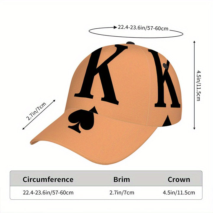 1 gorra de béisbol ajustable de poliéster con diseño completo de Rey de Picas en 2D, ideal para correr, deportes y moda urbana, Moda Streetwear,Ropa Casual,Diseño Funky,Tela Duradera,Material Transpirable,Usuarios Casuales