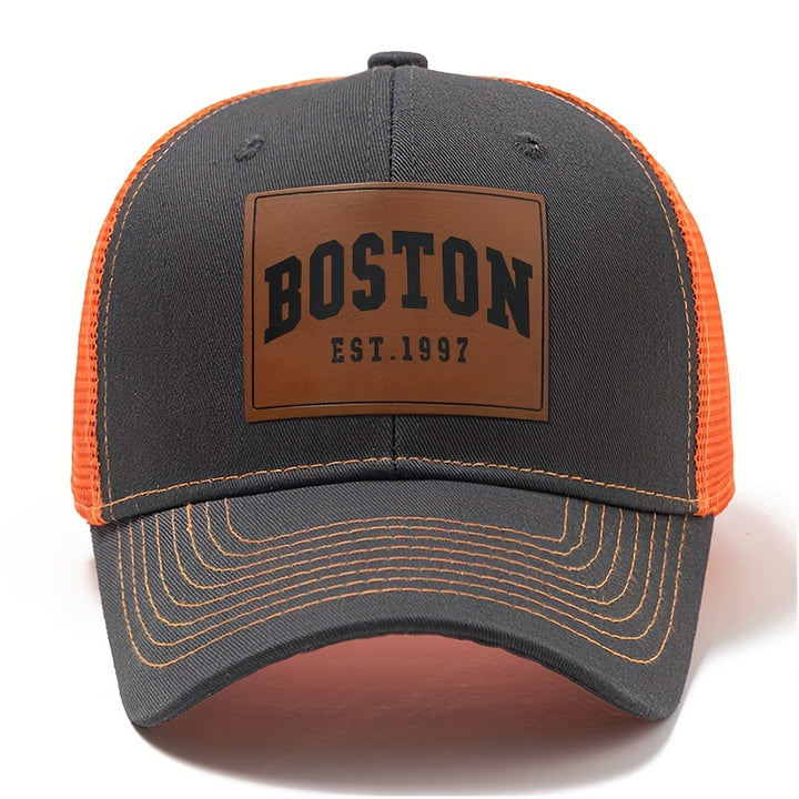 Sombrero de camionero Boston Est. 1997 - Espalda de malla transpirable, ala curva para protección solar, sombrero de béisbol casual para hombres y mujeres, poliéster, sombrero de pesca