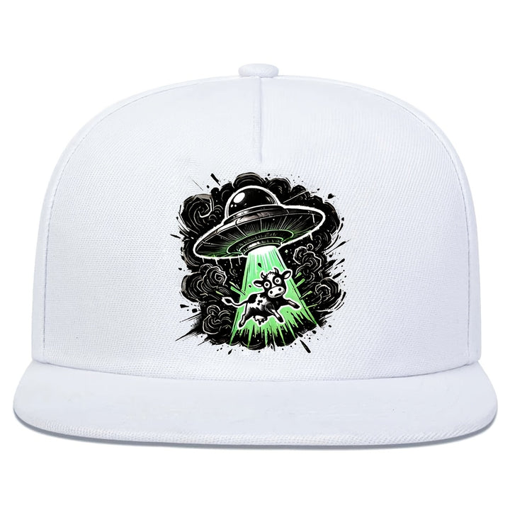 1 pieza, gorra de béisbol ajustable negra con estampado de ovnis y vacas, estilo hip-hop de ropa de calle, espalda de malla transpirable, perfecta para deportes al aire libre y uso casual, gorro de cabeza al aire libre | Gorra de hip-hop | Duradera