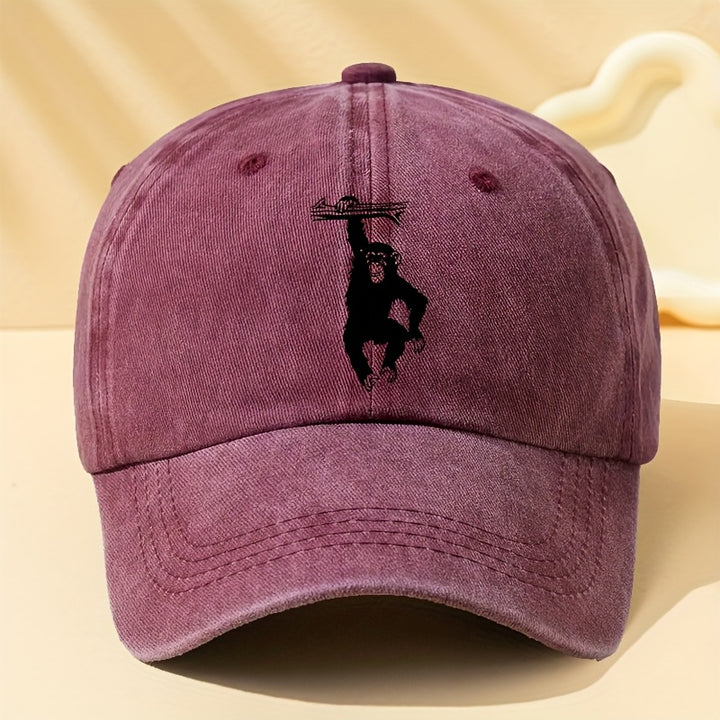 Gorra de Béisbol Retro Lavada con Estampado Gorila , Sombrero Ligero para Hombre al Aire Libre, Visera Curva Festiva, Gorra Trucker