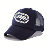 Gorra de béisbol unisex con estampado de rinoceronte RESTZONE, estilo casual, 100% poliéster con malla, ideal para protección solar al aire libre, deportes y pesca