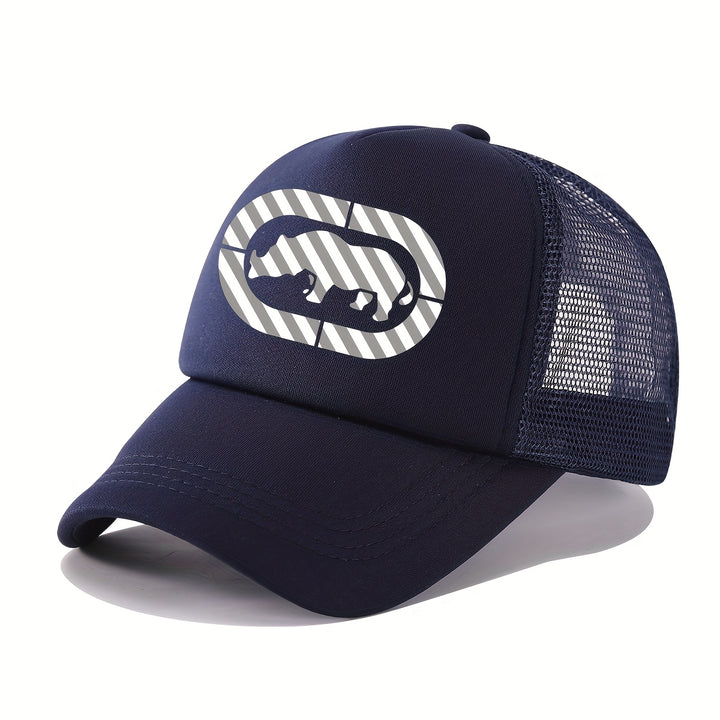 Gorra de béisbol unisex con estampado de rinoceronte RESTZONE, estilo casual, 100% poliéster con malla, ideal para protección solar al aire libre, deportes y pesca