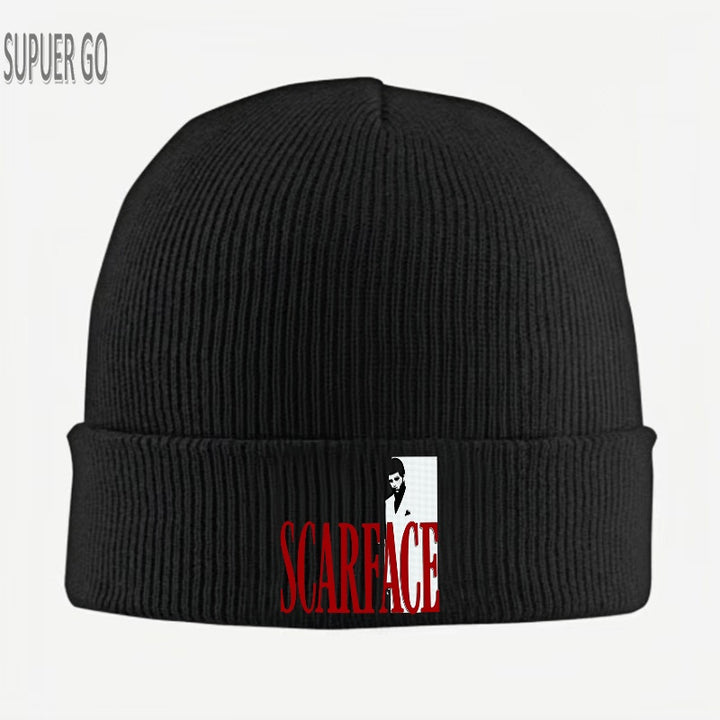 1 gorro de punto con estampado de Scarface, gorra unisex de moda casual y cálida para hombres y mujeres, gorro de invierno suave y cómodo, accesorio para clima frío en otoño e invierno, regalo ideal para Halloween, Navidad y Año Nuevo, Accesorio de Vacaci