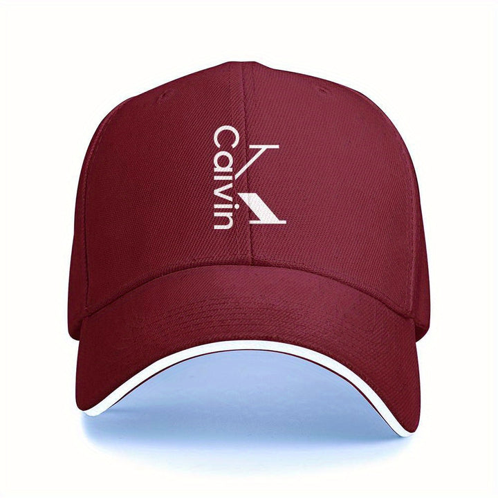 1 pieza de gorra de béisbol ajustable con texto blanco de Calvin y líneas, gorra de camionero unisex