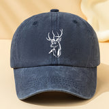 Gorra de béisbol con cabeza de ciervo para hombre - Ajustable, transpirable y cómoda, negra con estampado blanco de ciervo, perfecta para deportes al aire libre y viajes, suave al tacto, diseño clásico, lavable a mano.