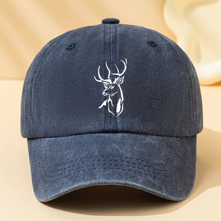 Gorra de béisbol con cabeza de ciervo para hombre - Ajustable, transpirable y cómoda, negra con estampado blanco de ciervo, perfecta para deportes al aire libre y viajes, suave al tacto, diseño clásico, lavable a mano.