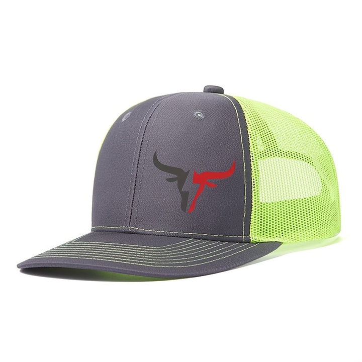 1 gorra ajustable para camionero con espalda de malla transpirable, negra y azul, estampado de calavera de vaca - algodón duradero, uso en todas las estaciones, solo lavado a mano, gorra para deportes al aire libre|Diseño de calavera de vaca|Espalda de ma