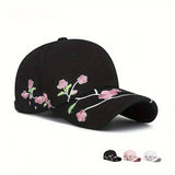 Gorra de béisbol elegante con bordado de flores de ciruelo, 100% algodón, estilo casual, diseño versátil en blanco y negro, para hombres y mujeres
