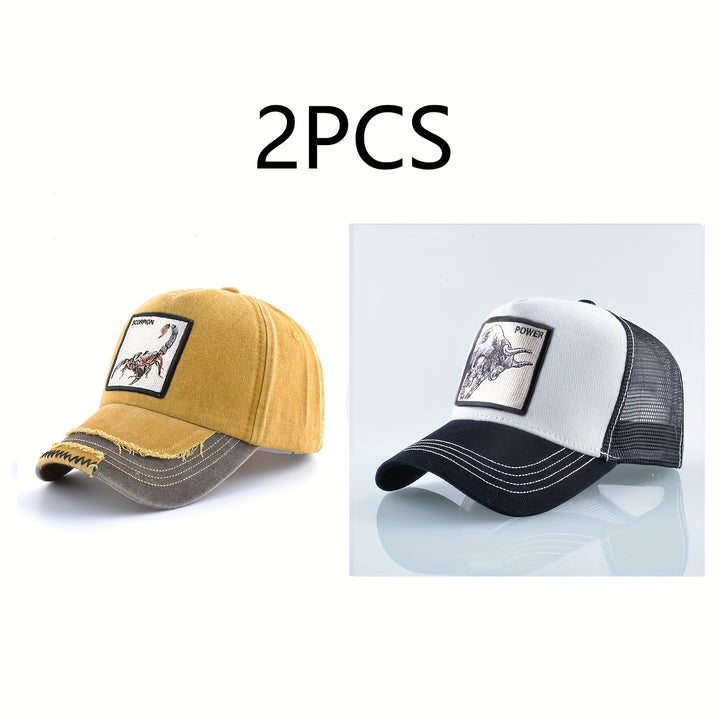 2pcs Gorras de Béisbol Ligeras para Hombre - Ajuste Snap-Fit ( y ) Estilo Trucker con Motivos Ecuestres e Inspiración Western, Diseño en Seis Paneles Ideal para Looks Casuales o Temáticos - Ropa Duradera