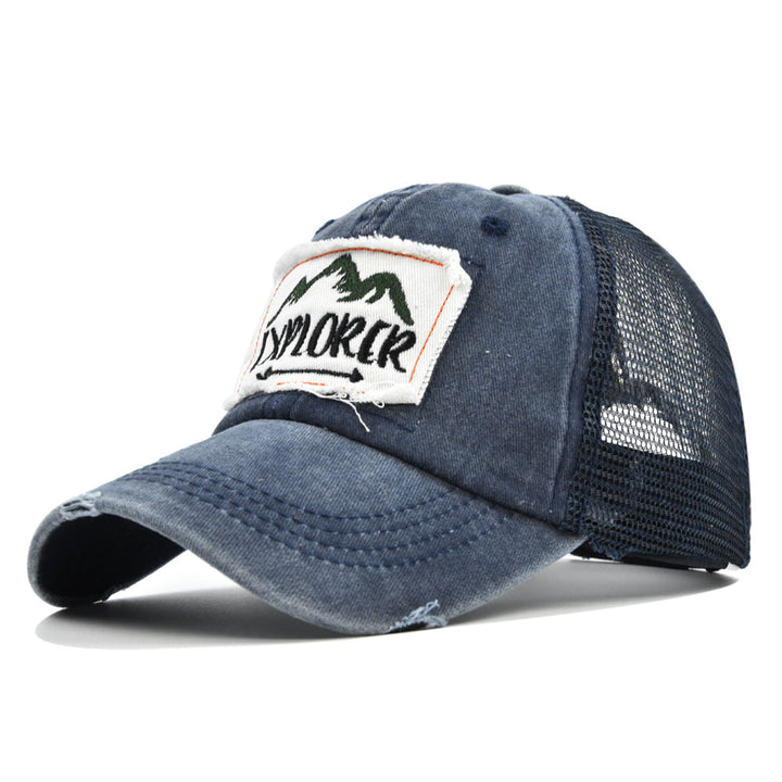 Gorra de Béisbol Explorer con Bordado Desgastado y Visera de Malla - Diseño Bordado Explorer, Sombrero Curvo para Exteriores, Mardi Gras, 4 de Julio, Regalo para el Día del Padre, Estilo Casual (Gorra de Red No Elástica)
