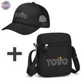 Totto Set de Bolso Bandolera 2 en 1 y Gorra de Béisbol - Bolso Ajustable Unisex con Gorra de Logo a Juego, Diseño de Logo Golden-Toto (Sin Herrajes), Combo Casual para Hombres y Mujeres, Uso Diario, Esenciales de Viaje, Ropa Deportiva
