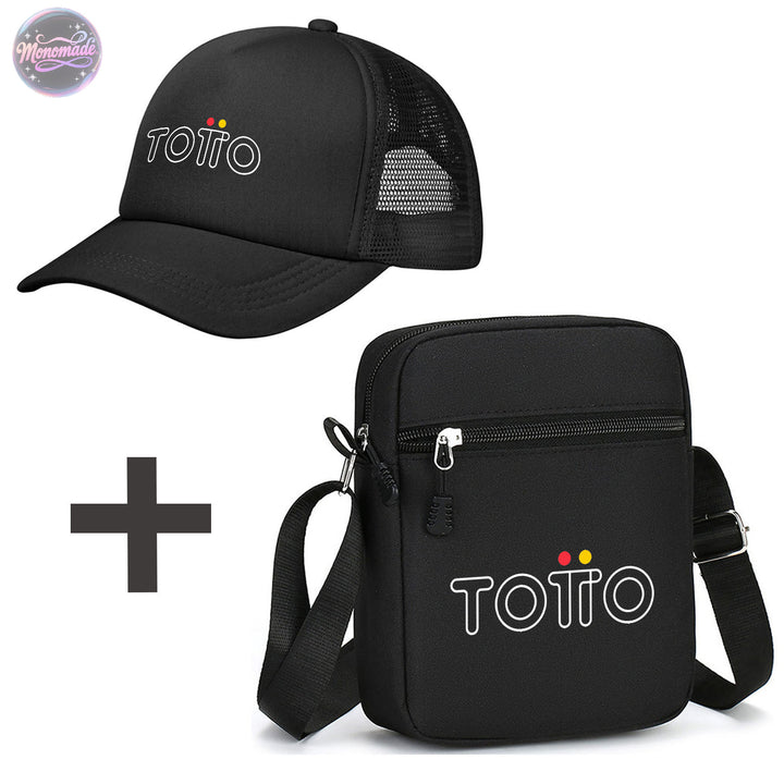 Totto Set de Bolso Bandolera 2 en 1 y Gorra de Béisbol - Bolso Ajustable Unisex con Gorra de Logo a Juego, Diseño de Logo Golden-Toto (Sin Herrajes), Combo Casual para Hombres y Mujeres, Uso Diario, Esenciales de Viaje, Ropa Deportiva