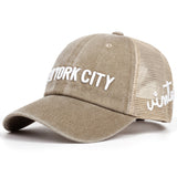 Gorras de béisbol lavables para hombres con bordado de letras, gorra urbana ajustable con hebilla trasera, gorra casual transpirable y cómoda