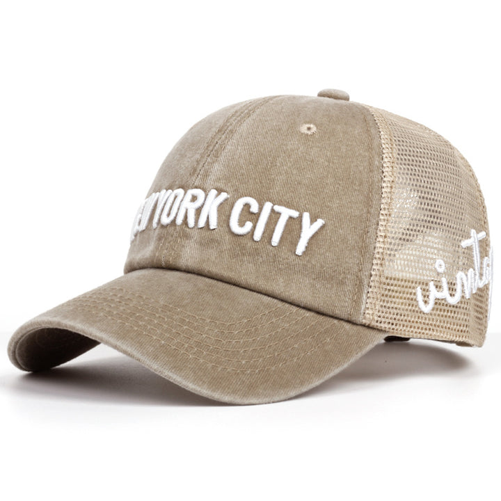 Gorras de béisbol lavables para hombres con bordado de letras, gorra urbana ajustable con hebilla trasera, gorra casual transpirable y cómoda