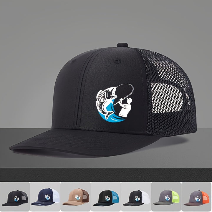 Gorra ajustable con estampado de pescado azul - Espalda de malla transpirable, gorra unisex con cierre para deportes al aire libre, pesca y festivales - Ajuste elástico, solo lavado a mano, regalo casual de primavera/verano para pescadores y amigos, ropa