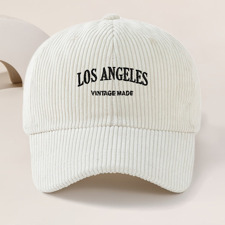 Gorra de Béisbol con Logo Los Ángeles para Hombres y Mujeres - Ajustable Snapback, Negra con Letras Blancas LOS ANGELES, Corduroy Liviano Duradero Ideal Para Ropa Casual al aire Libre o Uso Callejero Unisex