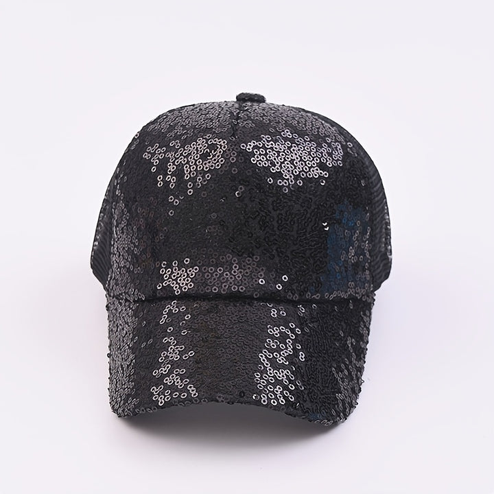 1pc Gorros para niñas Primavera/verano lindos con lentejuelas Gorras de red para jóvenes Gorras de béisbol transpirables para exteriores