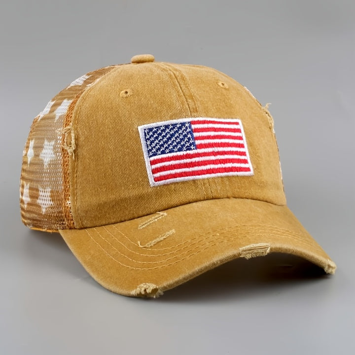 Gorra de Béisbol Unisex con Bandera Americana - Visor de Malla Estilosa y Sencilla, Sombrero de Ala Curvada para Deportes al Aire Libre y Fitness. Idea de Regalo Perfecta para Papá