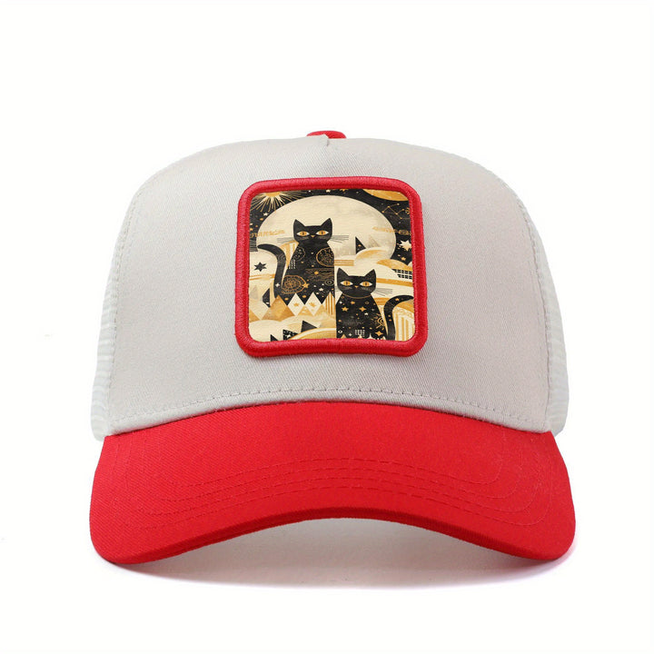Gorra de béisbol con fase lunar de gato negro bohemio para hombre y mujer - Gorra ajustable de malla, ligera y transpirable para verano con bordado 3D, diseño de anime de hip hop para actividades al aire libre, ropa casual para la cabeza, accesorios de mo