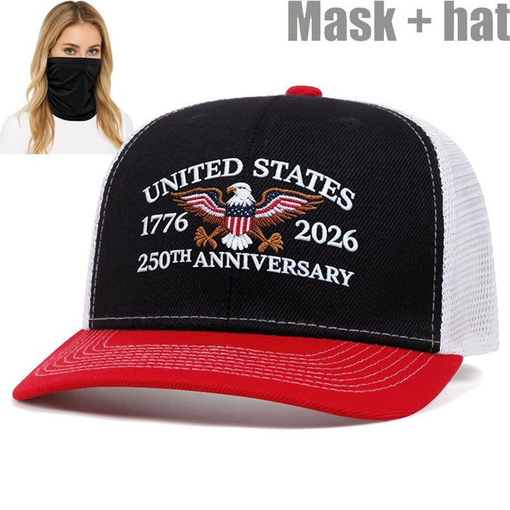 Dos Paquetes Gorra Trucker Águila del 250 Aniversario de EE. UU. + Set de Máscara - Rojo Patriótico y Diseño, Snapback Ajustable, Parte Trasera de Malla Transpirable, Absorbente de Humedad, Ideal para Deportes al Aire Libre y Uso Casual, Perfecto para ...