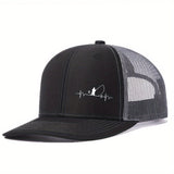 1 Gorra de béisbol de malla con estampado deportivo para hombres, entusiastas de la pesca, alta calidad, exterior, secado rápido, borde curvo, gorra ajustable transpirable unisex