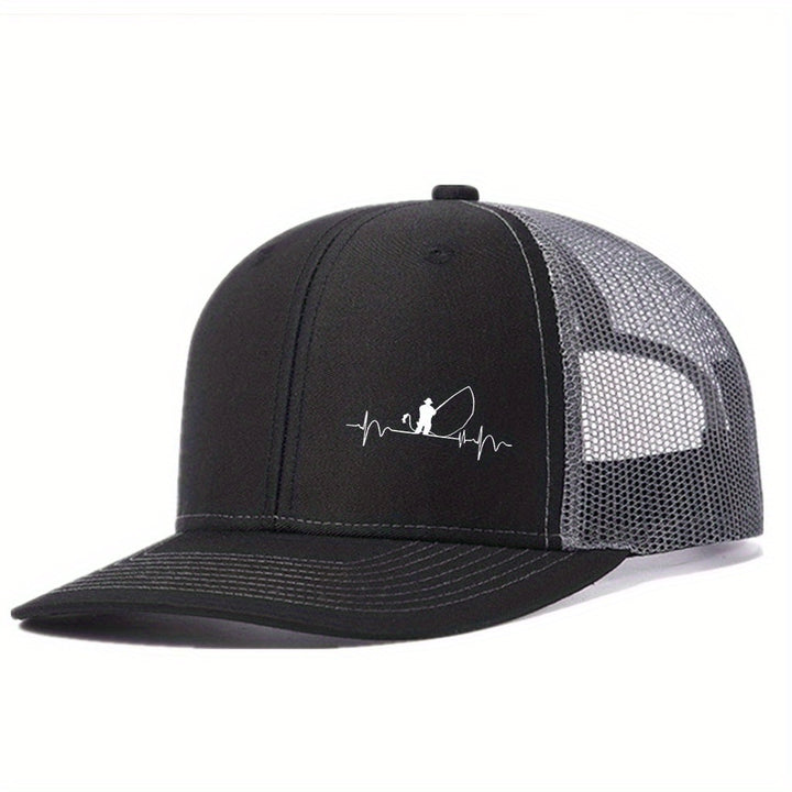 1 Gorra de béisbol de malla con estampado deportivo para hombres, entusiastas de la pesca, alta calidad, exterior, secado rápido, borde curvo, gorra ajustable transpirable unisex