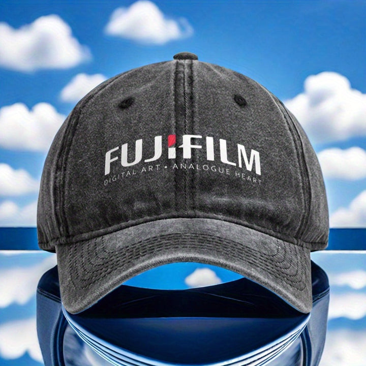 1 sombrero de camionero FUJIFILM - Ajuste ajustable, negro con logotipo blanco, perfecto para senderismo, ciclismo y diversión al aire libre, material de poliéster, lavable a mano, accesorios para senderismo