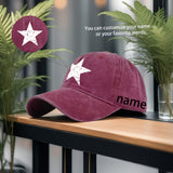 1 Gorra de Béisbol Blanca con Estampado de Estrella y Diseño Texturizado Desgastado Unisex Personalizada