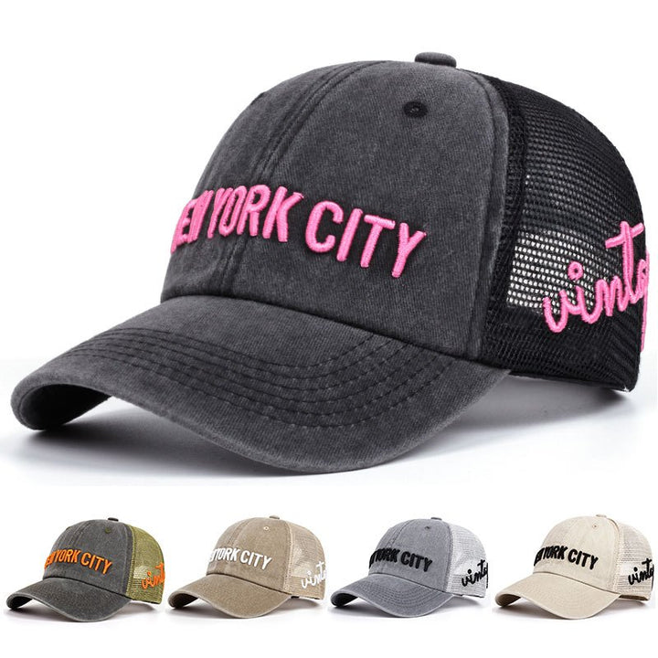 Gorras de béisbol lavables para hombres con bordado de letras, gorra urbana ajustable con hebilla trasera, gorra casual transpirable y cómoda