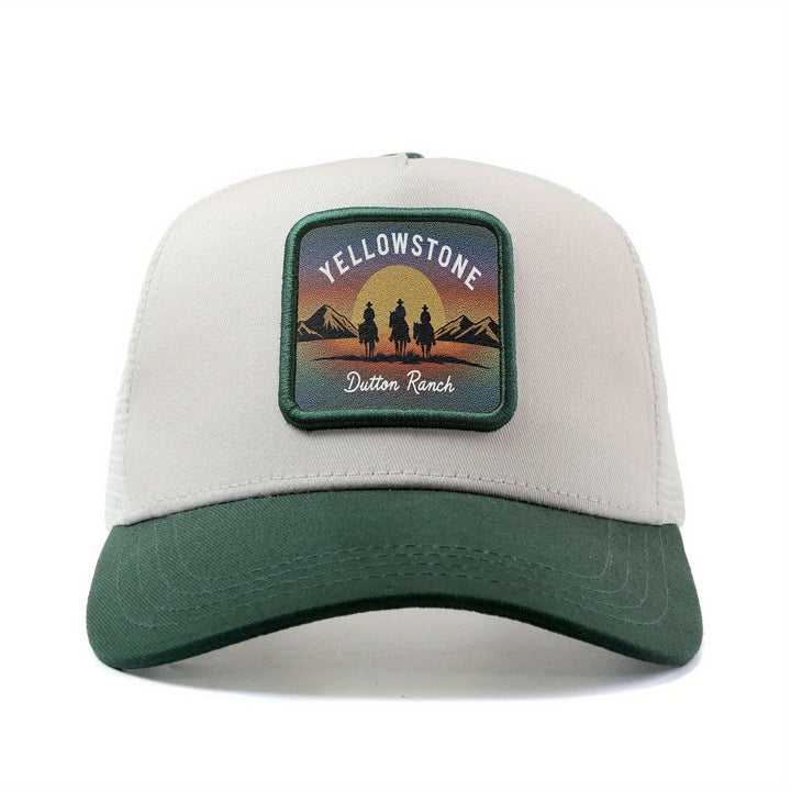 Gorra Unisex de Béisbol con Ajuste Snapback - Gorra Trucker Ligera y Transpirable, Diseño Vaquero del Oeste al Atardecer en Yellowstone, para Hombres y Mujeres, Pesca, Deportes, Casual - Regalo Perfecto para Papá, Mamá, Él, Ella, Accesorio de Verano, Lava