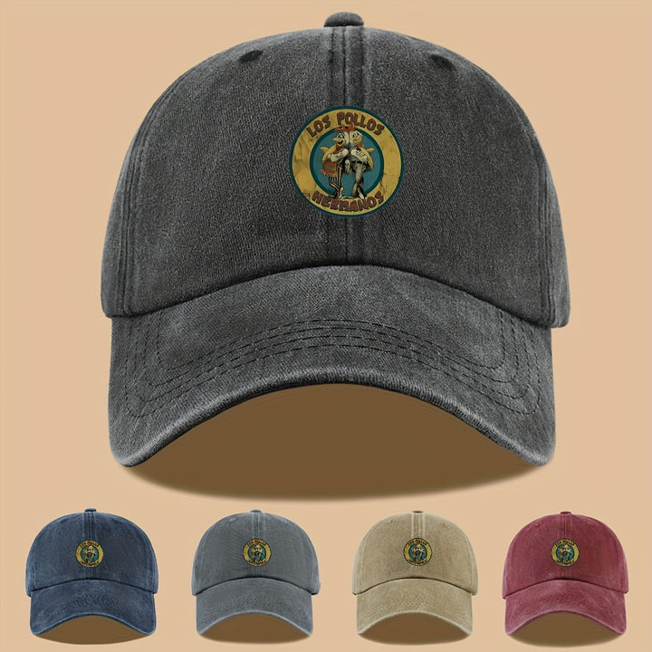 1 pieza de gorra de conductor de camión estilo urbano de moda con estampado de letras de dibujos animados Los Pollos Hermanos | Gorra solar ajustable para parejas, adecuada para senderismo, ciclismo, fiestas en la playa, conferencias | Gorra de béisbol su