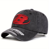 Gorra de Béisbol para Hombre - Ligera y Ajustable con Letra 'B' Roja, Visera Curva para Exteriores, Deportes y Uso Diario - Estilo Lavado Casual para Primavera/Otoño (Lavable a Mano), Accesorio de Viaje, Bordado Elegante, Fibra de Poliéster, Tela Transpir
