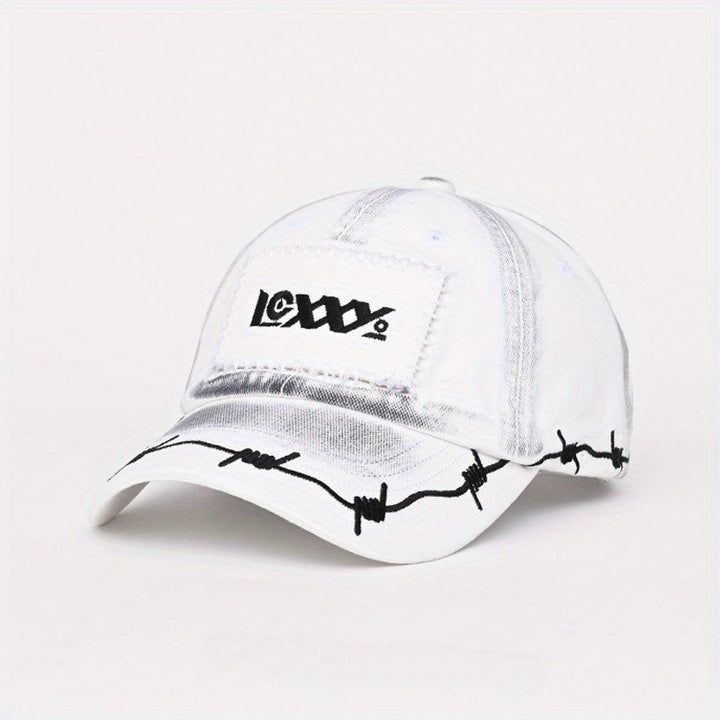 Gorra de Béisbol Ajustable Lansu Tina para Mujeres y Hombres con Estilo Streetwear Coreano - Letras Góticas Blancas/ & Diseño Alambre Espinoso, Parte Traseira en Red Transpirable aireada (Blanco) / Griseiro), Lavado Manualmente. Un Solo Número que se A...