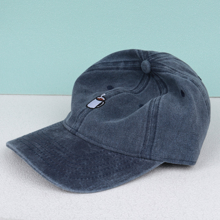 Gorra de béisbol ajustable de tela con bordado de café - Ligera, transpirable, cierre de botón, estilo urbano para hombres y mujeres
