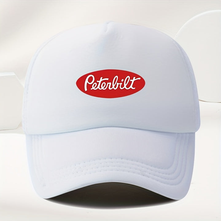 Un sombrero de béisbol de malla transpirable para hombre, estilo callejero, con estampado de Peterbilt rojo, ideal para el verano al aire libre y para conductores de camiones de estilo casual.