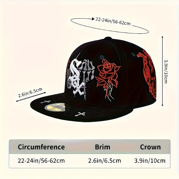 Gorra de béisbol para hombre NEW ERA con calavera gótica y flor de rosa - Snapback ajustable, gorro de streetwear para todas las estaciones con diseño de 6 paneles, /Rojo/