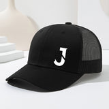 Gorra de béisbol unisex con letra J en el costado, diseño de malla transpirable y visera curva, ideal para primavera y verano. Gorra tipo trucker ajustable, perfecta para actividades al aire libre, deportes, senderismo y pesca