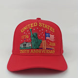 Gorra de béisbol para hombre, 250 aniversario, Estatua de la Libertad y bandera - Diseño de cúpula de 5 paneles con estatua de la Libertad bordada en 3D y fechas 2020/2026/2028/2030/2032/2034/2036/2038/2040, suave, para uso casual y formal en todas las...
