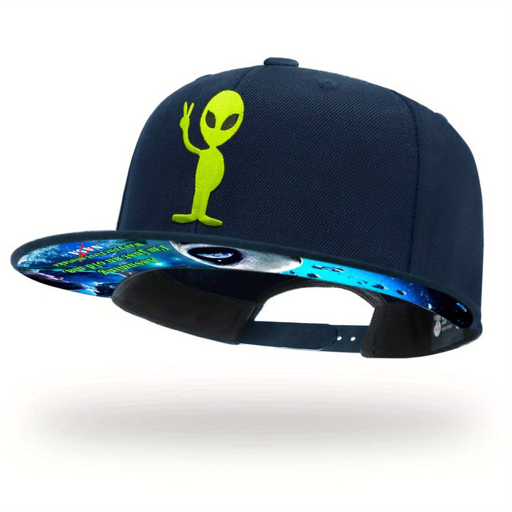 Gorra Snapback Tilgomedal para Hombres y Unisex con Bordado de Calavera Alienígena - Ajustable 30% Lana/70% con Diseño de Alien Verde y OVNI, Visera Plana, Estilo Casual Urbano, Inspirado en la Cultura Pop (Para Fans de Películas de Alien)