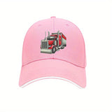 Gorra de Béisbol Retro Clásica con Camión Grande - Gorra Ligera Ajustable para Papá con Gráfico Semi-Camión Rojo Vibrante, Sombrero Unisex para Hombres y Mujeres, Ropa Casual & Fiesta de Solteros, Gorras Divertidas de Camionero para Adultos, Tocado Unisex