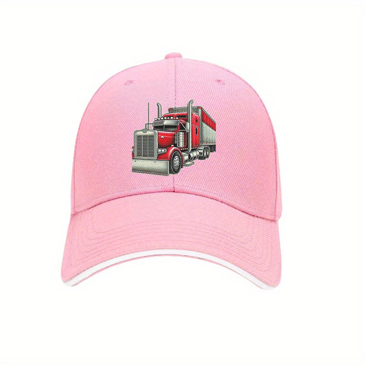 Gorra de Béisbol Retro Clásica con Camión Grande - Gorra Ligera Ajustable para Papá con Gráfico Semi-Camión Rojo Vibrante, Sombrero Unisex para Hombres y Mujeres, Ropa Casual & Fiesta de Solteros, Gorras Divertidas de Camionero para Adultos, Tocado Unisex
