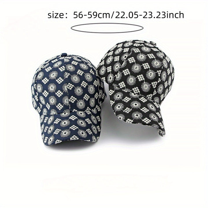 Gorra de Béisbol Bordada Geométrica Streetwear para Hombres y Mujeres - Diseño Ligero en Contraste /Blanco, Sombrero Unisex para Sol al Aire Libre con Detalles Bordados