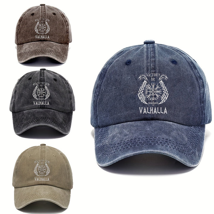 1 gorra de béisbol de algodón estilo vikingo con correa ajustable, visera precurvada y estampado geométrico, gorra de camionero de moda lavable para uso casual y deportivo