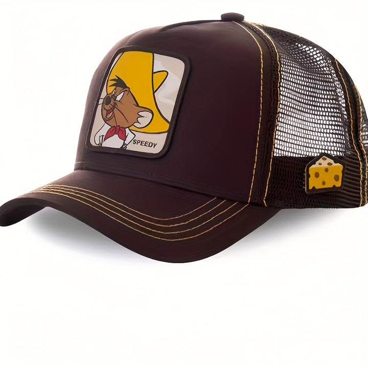 Gorra de béisbol de dibujos animados de Looney Tunes WB para hombres y adolescentes - Parte trasera de malla transpirable, poliéster ligero, snapback ajustable, diseño de personaje de dibujos animados, ideal para exteriores