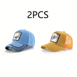 2pcs Gorras de Béisbol Ligeras para Hombre - Ajuste Snap-Fit ( y ) Estilo Trucker con Motivos Ecuestres e Inspiración Western, Diseño en Seis Paneles Ideal para Looks Casuales o Temáticos - Ropa Duradera