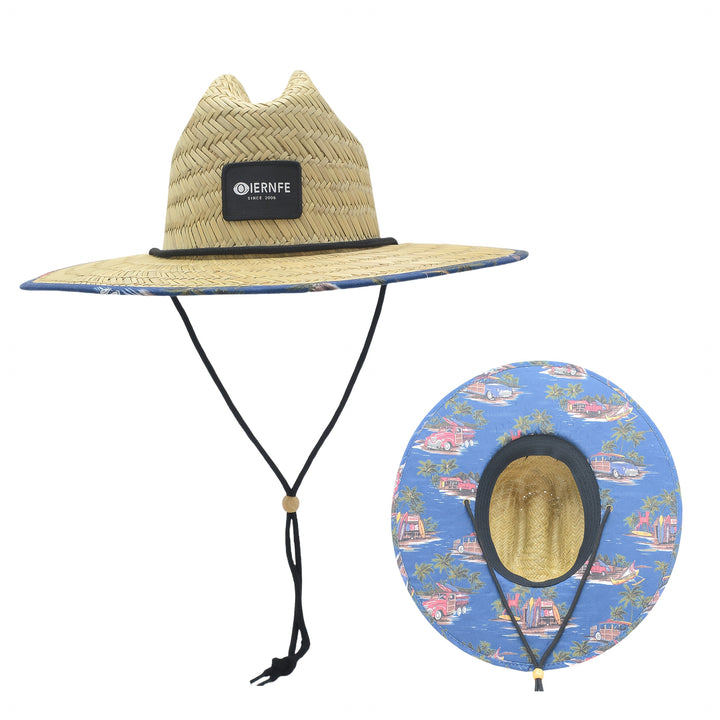 Sombrero de paja para mujer OIERNFE, ala ancha, transpirable y con protección, gorra para playa y deportes al aire libre, barbiquejo ajustable, estampados vibrantes, accesorio para campamento de verano | Sombrero de ala ancha | Gorra de protección solar